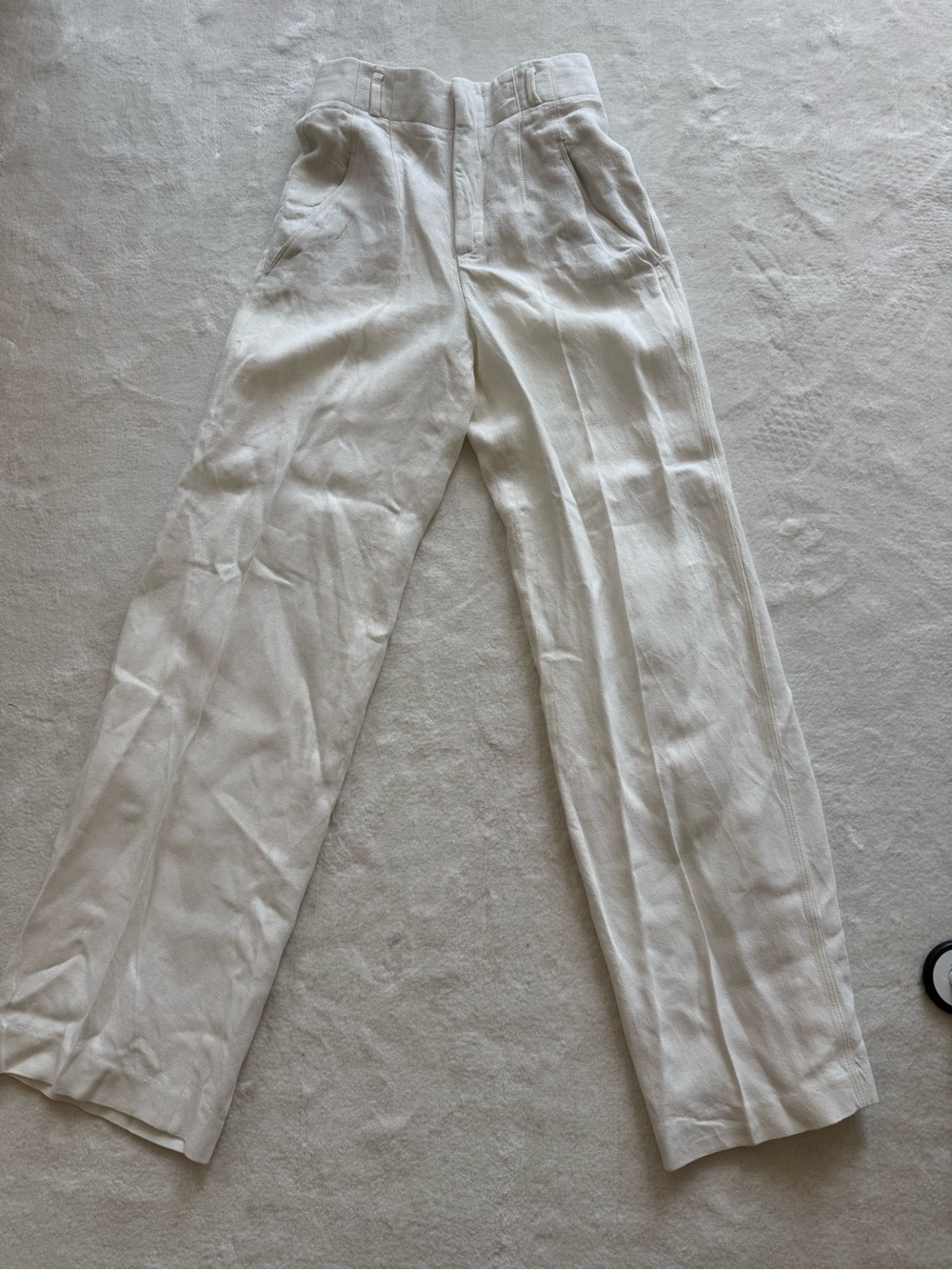 Zara Women's Cream Linen-Blend Wide-Leg Chinos